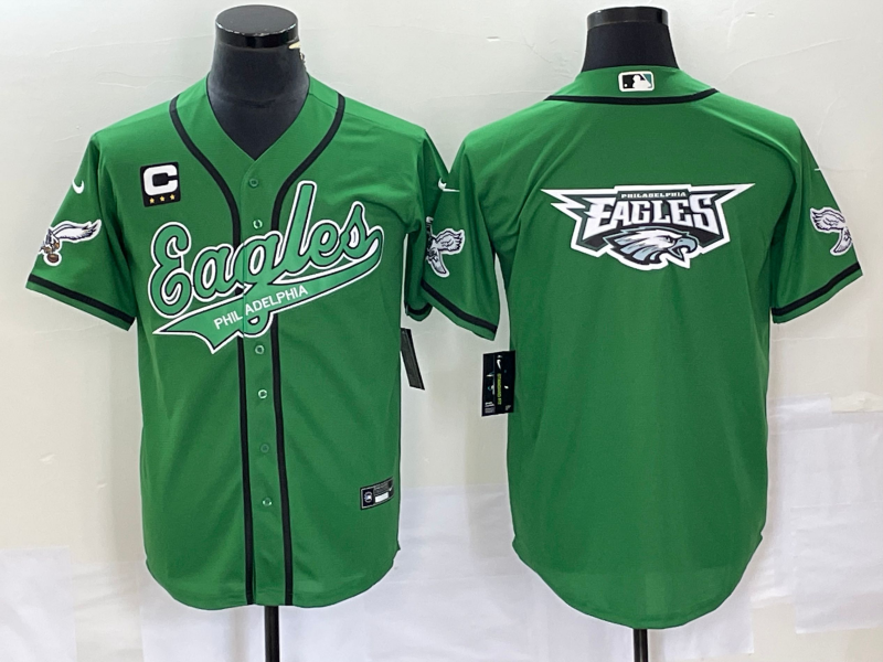 Men's Philadelphia Eagles Green With C Patch Team Big Logo Cool Base Stitched Baseball Jersey Men's Philadelphia Eagles Green With C Patch Team Big Logo Cool Base Stitched Baseball Jersey
